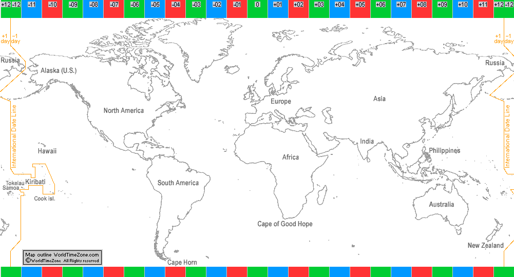 International Date Line from 2011 to now -  map presentation arranged by WorldTimeZone