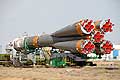 Soyuz rocket makes its way to the launch site at Baikonur Cosmodrome by rail