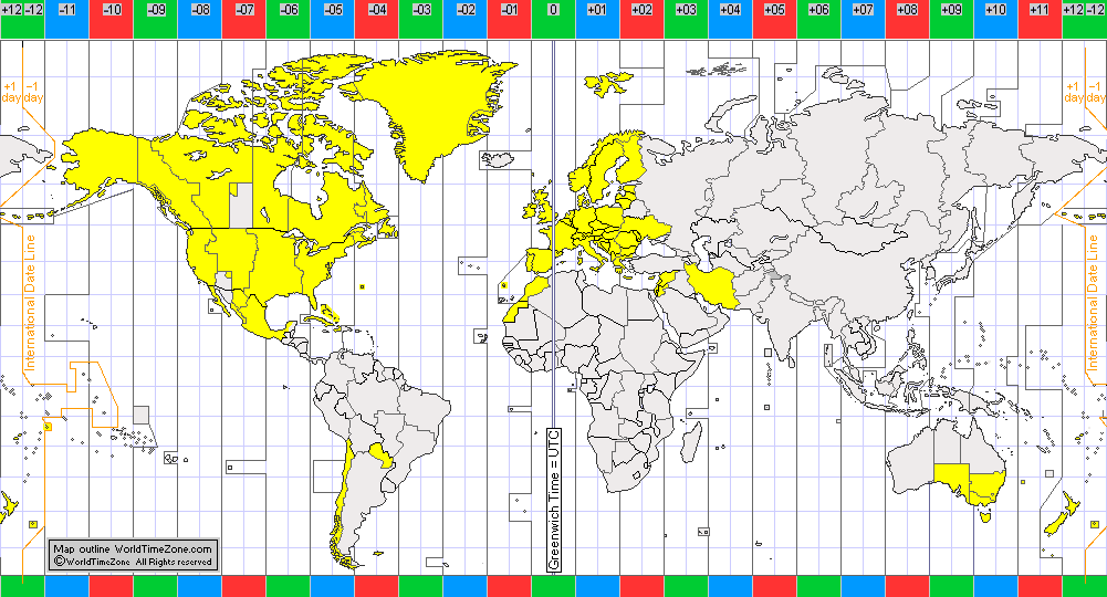 History of the Daylight Saving Time DST Summer Time charts of the World