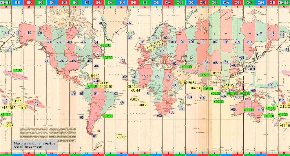 Standard Time Zone Chart Of World 1944 