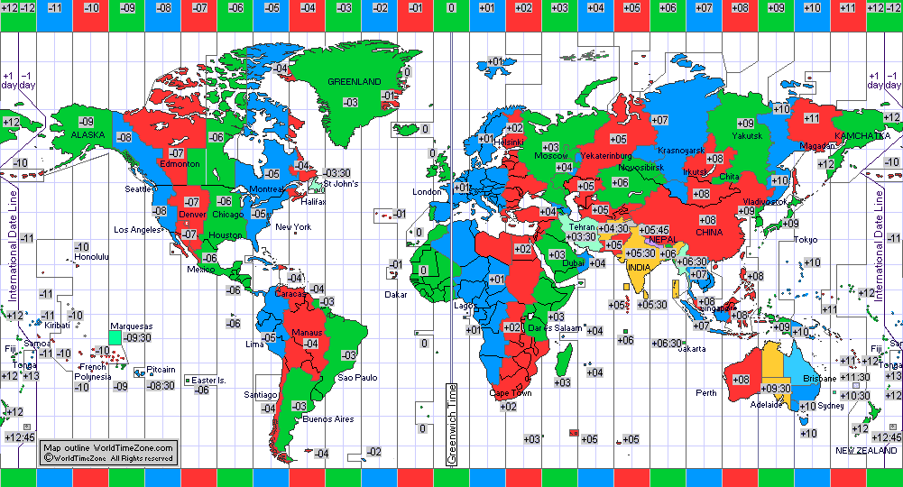 Standard Time Zone Chart Of The World In 1994 Map Presentation 