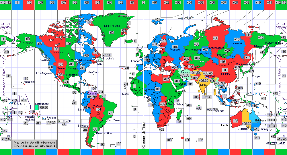earth time zones map