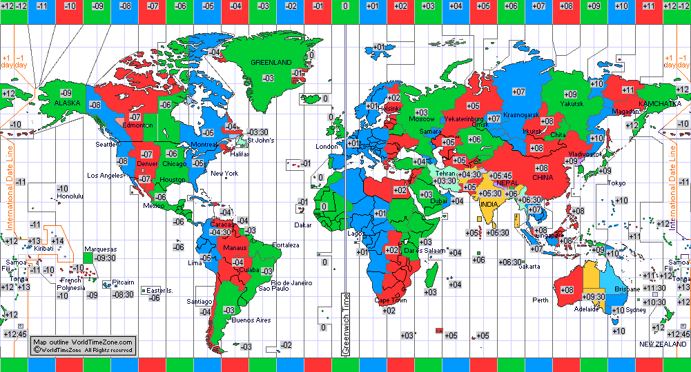 Standard Time Zone Chart Of World 2016 11 