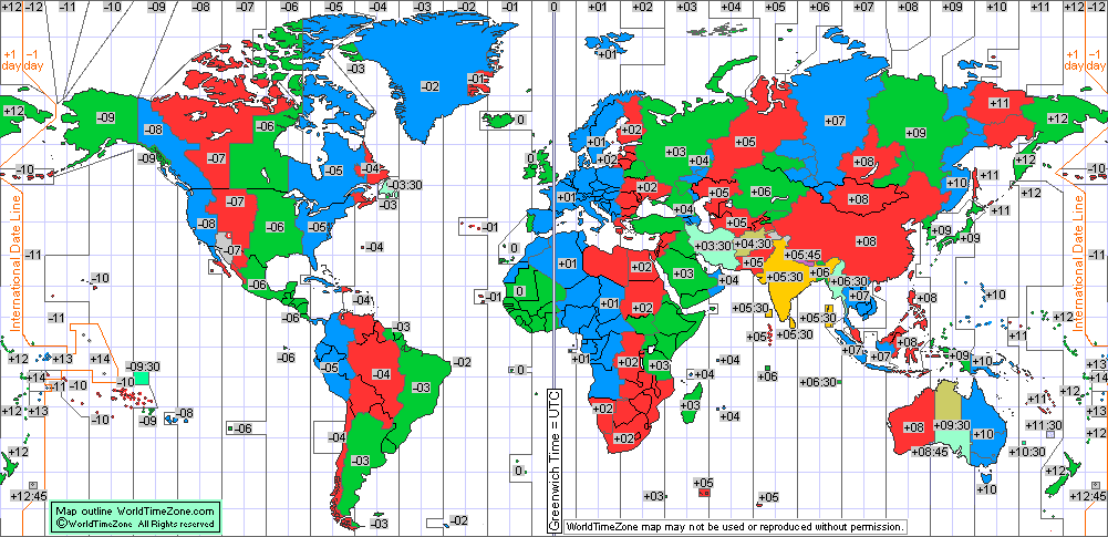 Standard Time Zone Chart Of The World From World Time Zone