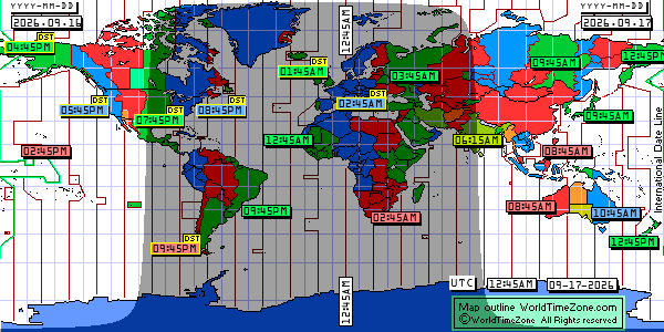 Day Night map Earth and local time around the world from WorldTimeZone
