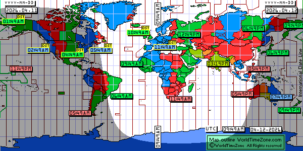 Day Night map Earth and local time around the world from WorldTimeZone