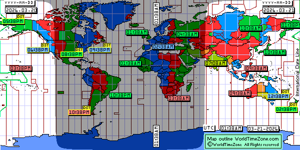 Day Night map Earth and local time around the world from WorldTimeZone