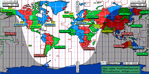 Day Night map Earth and local time around the world from WorldTimeZone