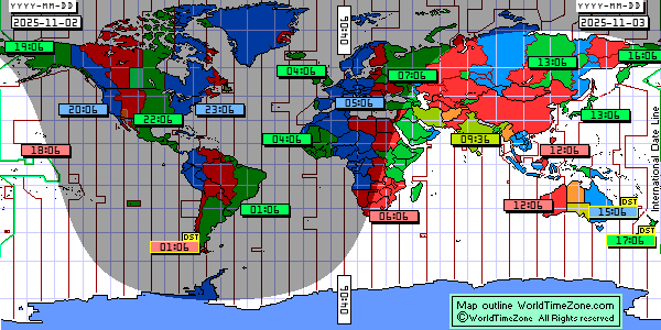 Day Night map Earth and local time around the world from WorldTimeZone