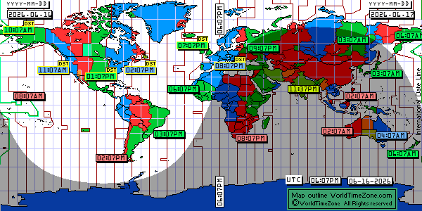 Day Night map Earth and local time around the world from WorldTimeZone