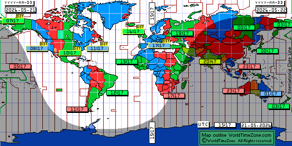 Day Night map Earth and local time around the world from WorldTimeZone