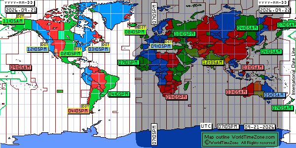 Day Night map Earth and local time around the world from WorldTimeZone