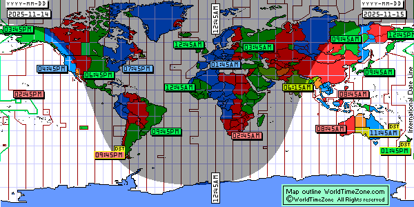 Day Night map Earth and local time around the world from WorldTimeZone