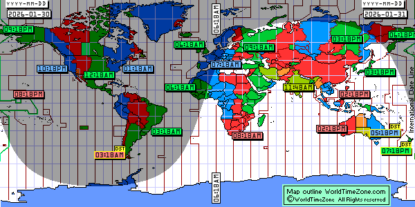 Day Night map Earth and local time around the world from WorldTimeZone