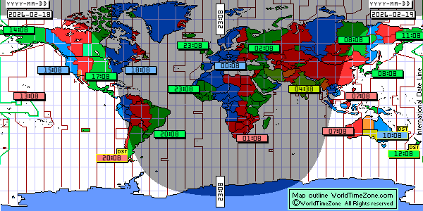 Day Night map Earth and local time around the world from WorldTimeZone