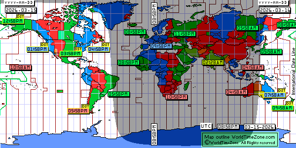 Day Night map Earth and local time around the world from WorldTimeZone