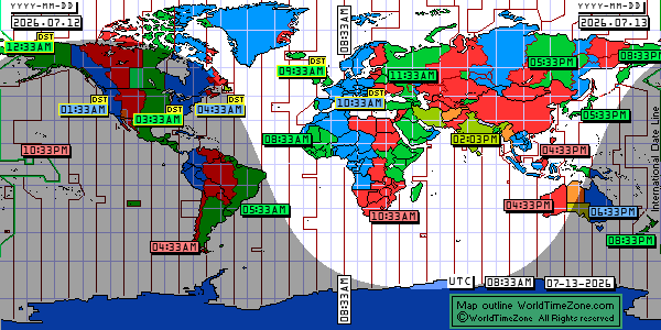 Day Night map Earth and local time around the world from WorldTimeZone