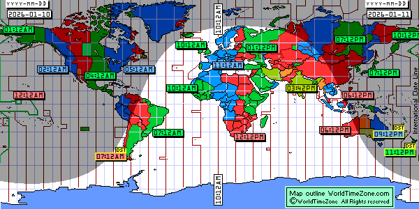 Day Night map Earth and local time around the world from WorldTimeZone