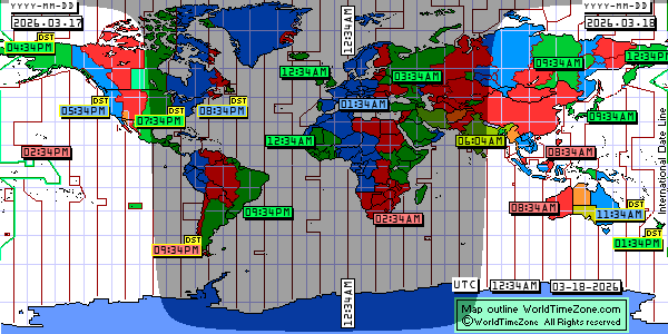 Day Night map Earth and local time around the world from WorldTimeZone