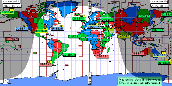 Day Night map Earth and local time around the world from WorldTimeZone