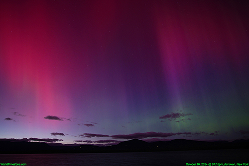 Aurora Borealis show during G3 severe Geomagnetic Storm on Oct 10 2024 - Northern Lights due a powerful X-class solar flare on October 8, 2024 worldtimezone world time zone Alexander Krivenyshev