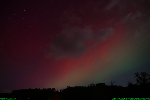 Aurora Borealis show during G3 severe Geomagnetic Storm on Oct 10 2024 - Northern Lights due a powerful X-class solar flare on October 8, 2024 worldtimezone world time zone Alexander Krivenyshev