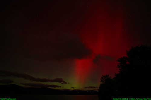 Aurora Borealis show during G3 severe Geomagnetic Storm on Oct 10 2024 - Northern Lights due a powerful X-class solar flare on October 8, 2024 worldtimezone world time zone Alexander Krivenyshev